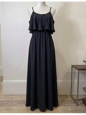 SMYM Caitlin Ruffle Maxi Dress Black Chiffon